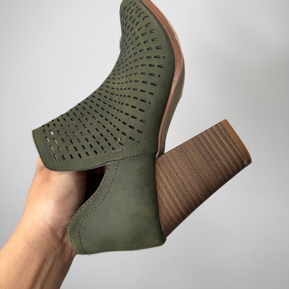 RESTRICTED Olive Peep-Toe Ankle Boots - Picture 3 of 12